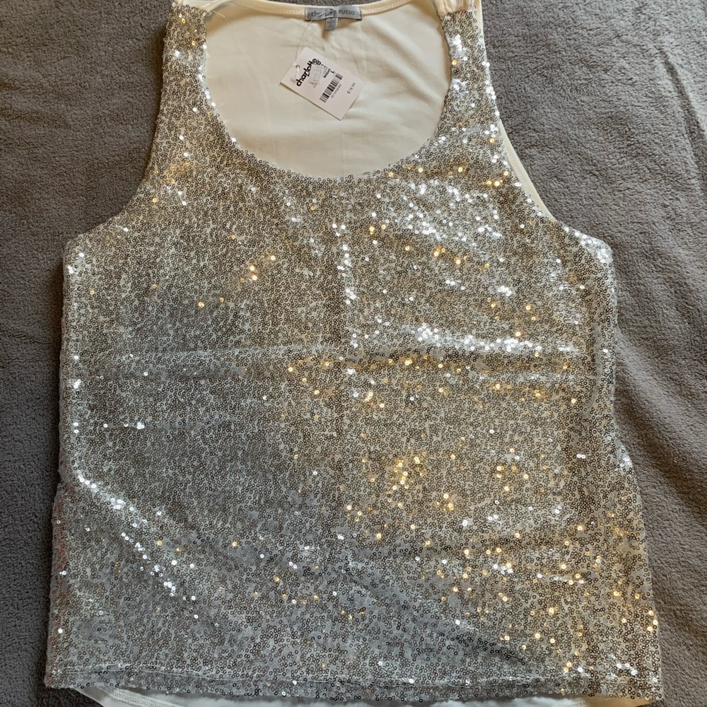 NWT White Sequence Tank Top